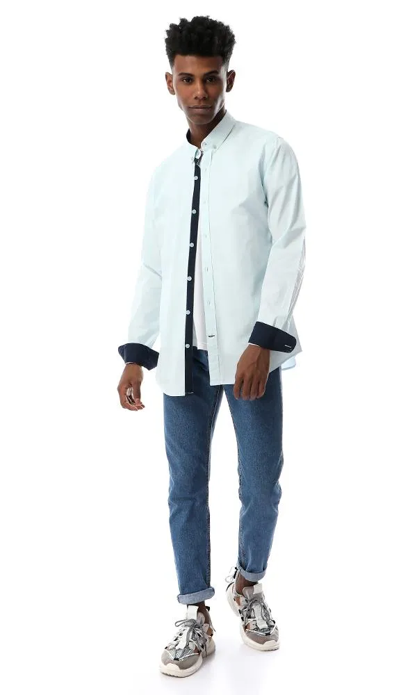 53527 Solid Full Sleeves Buttoned Sky Blue Shirt