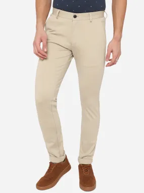 Beige Solid Venice Fit Casual Trouser | JadeBlue