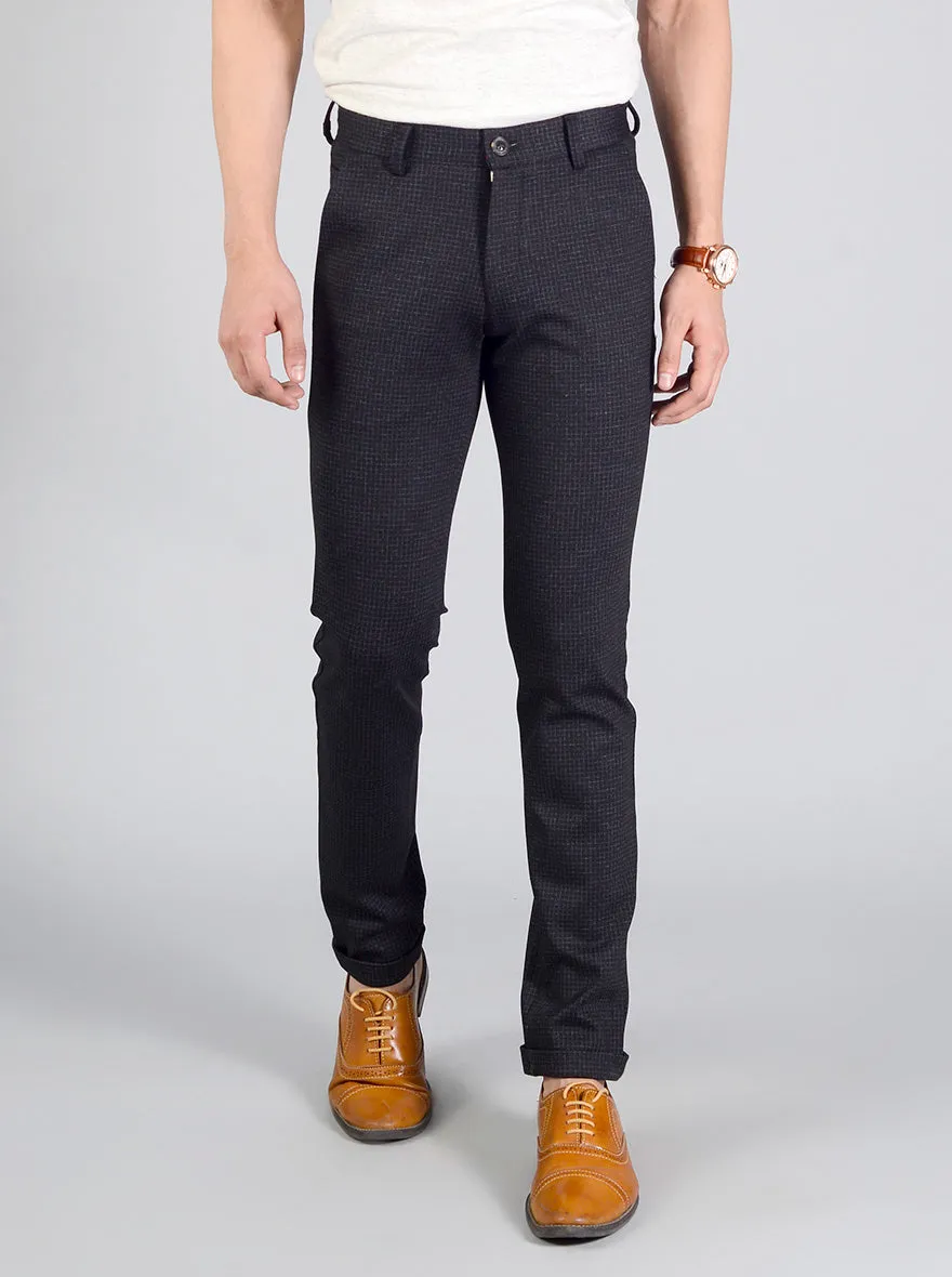 Black Checked Slim Fit Casual Trouser | JadeBlue