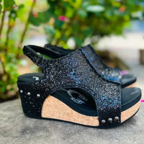 Black Glittered Comfort Wedges