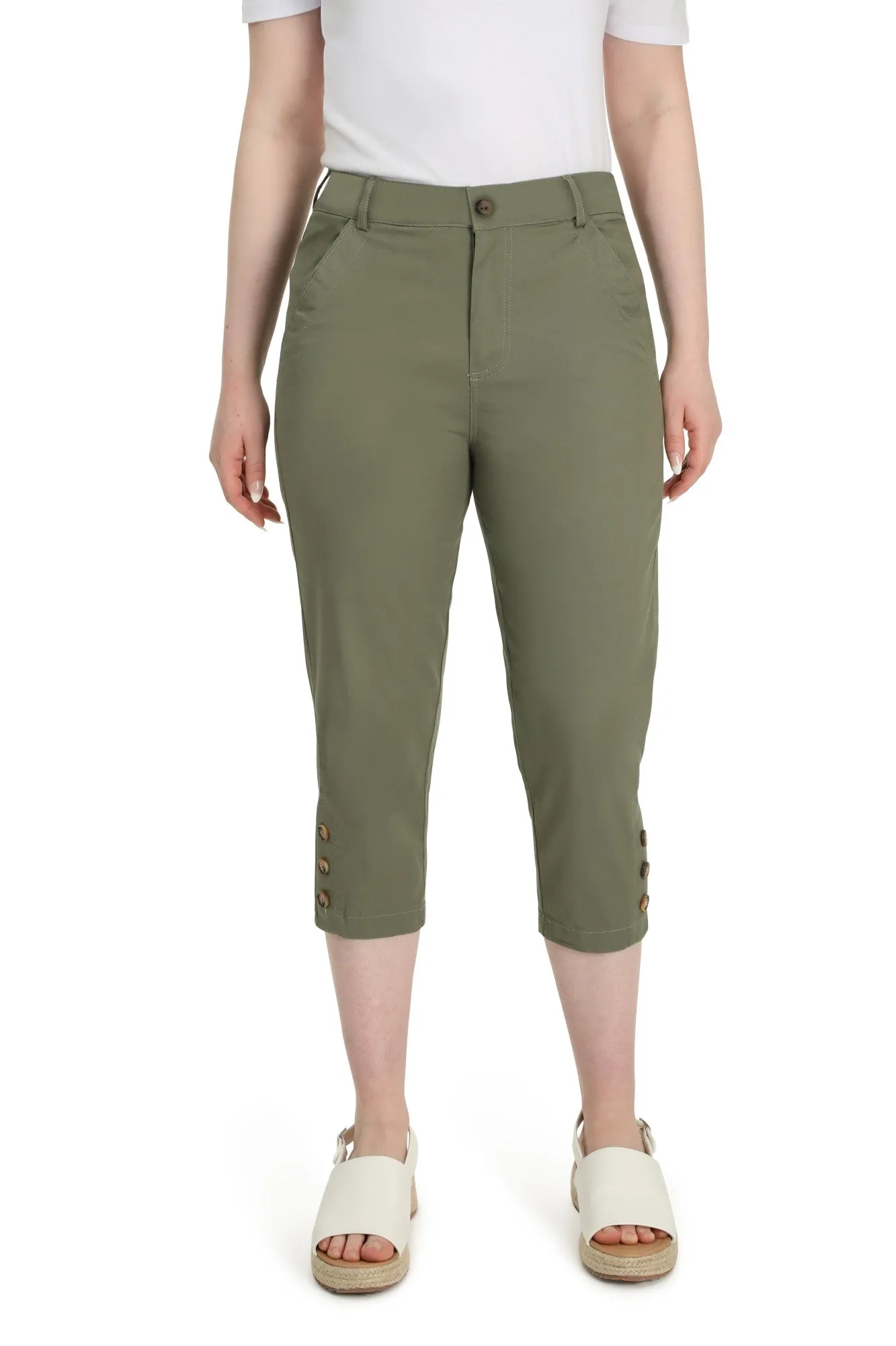 Cotton Elastane Mid Calf Pants | OLIVE | 6813YR