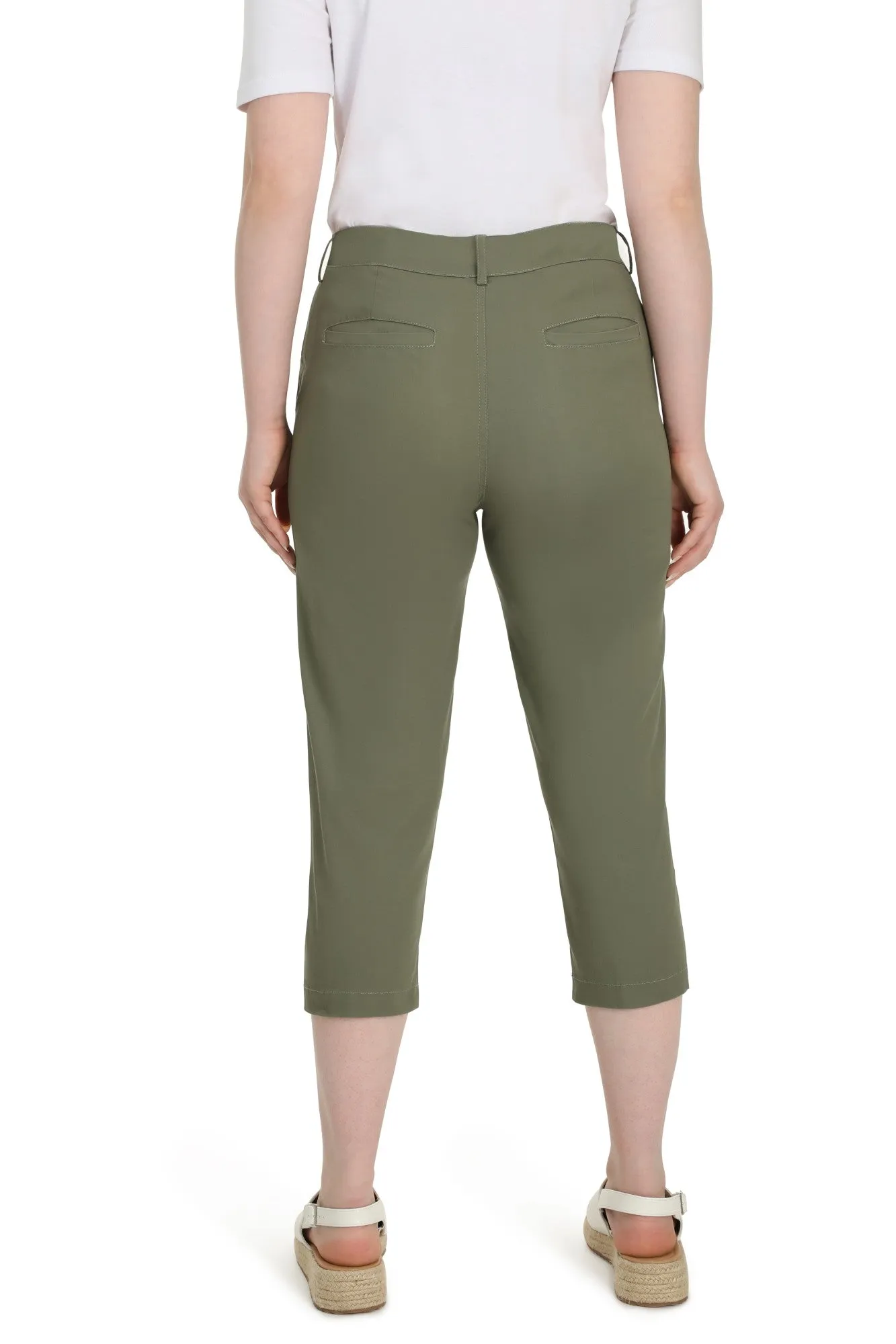 Cotton Elastane Mid Calf Pants | OLIVE | 6813YR