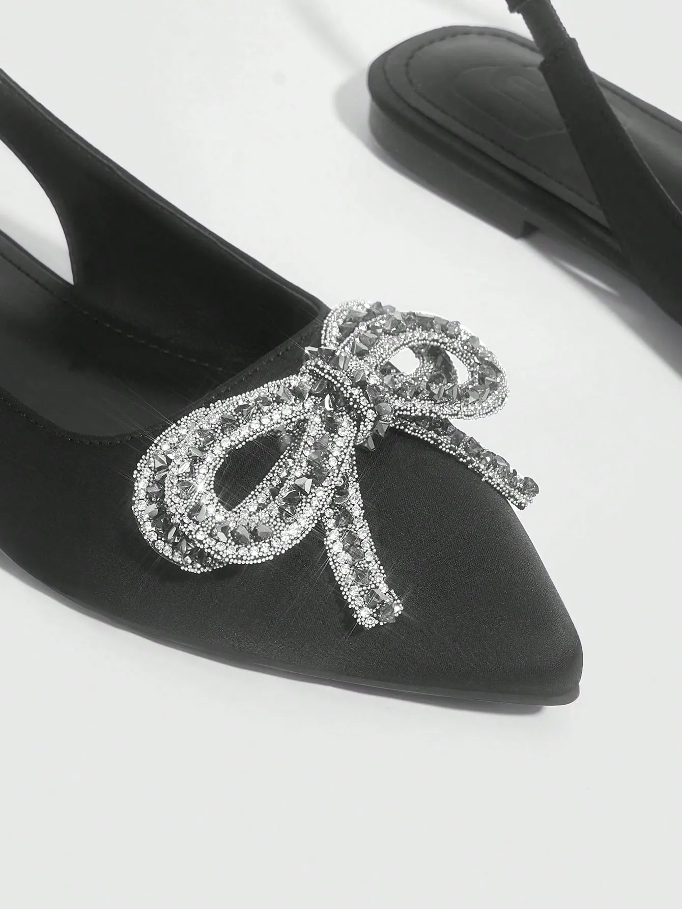 CUCCOO CHICEST Woman Shoes Fashion Black Bow & Rhinestone Decor Slip-On Flat Shoes With Back Straps For Spring And Summer Vacation Shoes Summer Sale