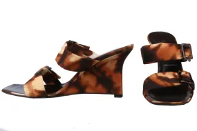 Escada Animal Print Fabric Sandal Wedges Size 37 1/2