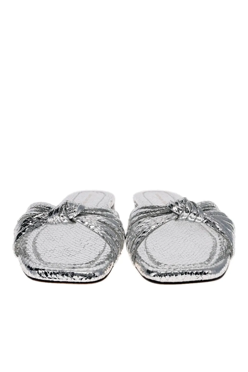 Izzie Silver Knotted Flat Leather Sandal