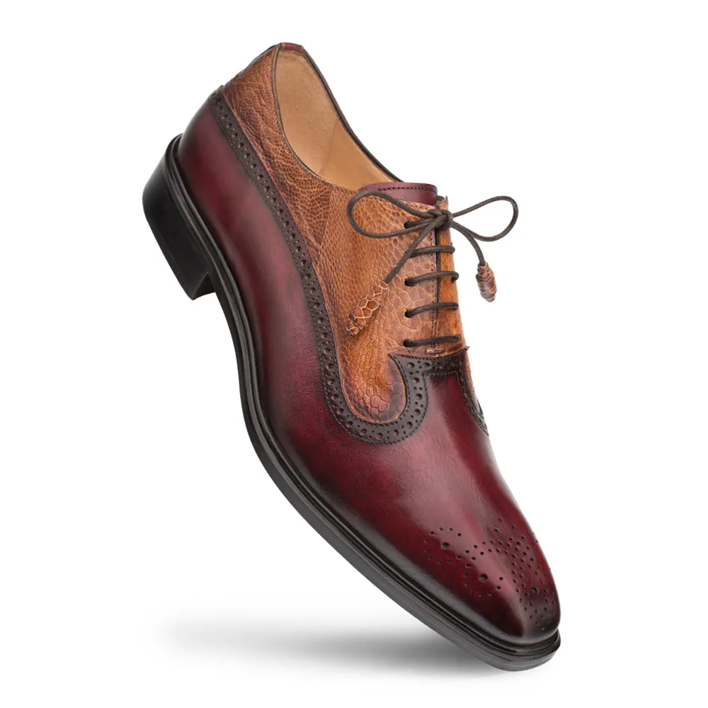 Mezlan SX4868-P Men's Shoes Burgundy & Camel Exotic Ostrich / Calf-Skin Leather Oxford (MZS3509)