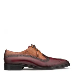 Mezlan SX4868-P Men's Shoes Burgundy & Camel Exotic Ostrich / Calf-Skin Leather Oxford (MZS3509)